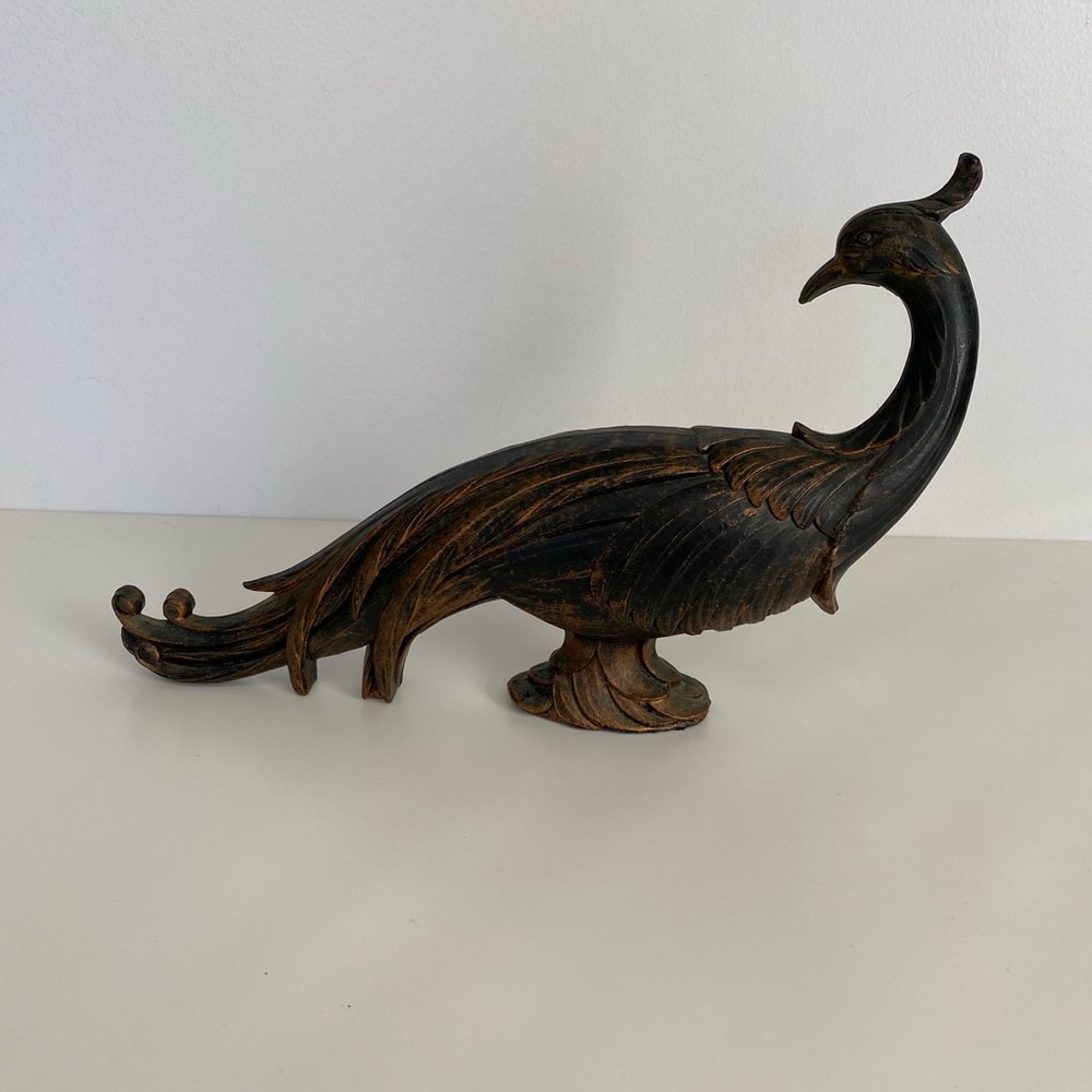 Vintage Peacock black and bronze metal bird figurine - Picture 4 of 4